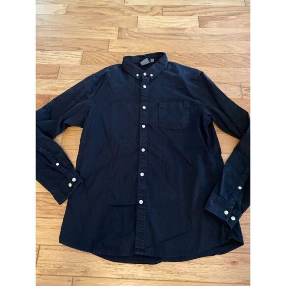 ASOS men's casual black cotton button down long sleeve collared shirt size large - Picture 1 of 8